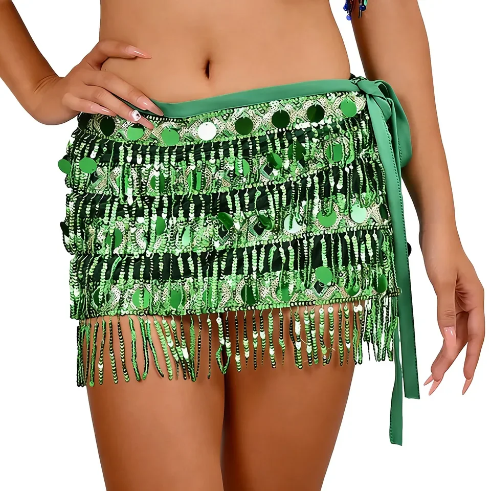 Women Sequin Skirt Carnival Tassel Scarf Sparkly Skirts Belly Dance Skirt Glitter High Waist Summer Vintage Mini Skirts