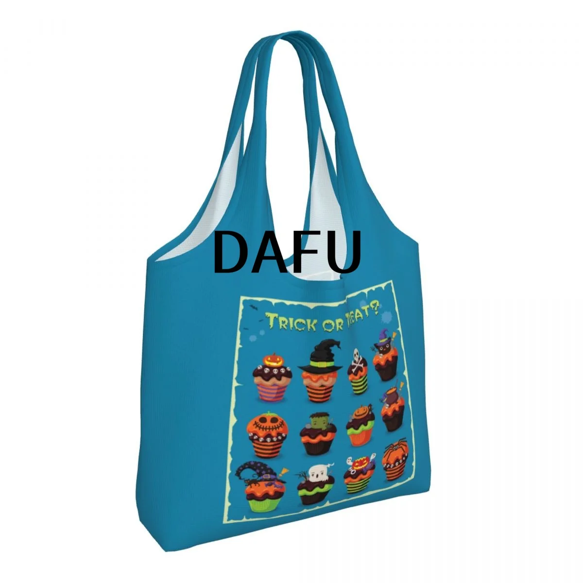 Trick or Treat Funny Halloween Print Cotton Tote Bag - Casual Commuter Shoulder Bag for Work Grocery Shopping Trick or Treat