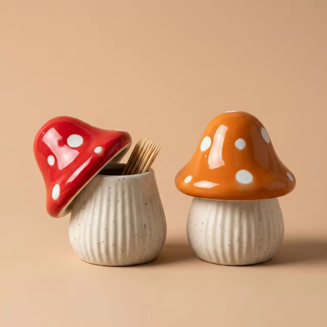 Cartoon Mushroom Ceramic Storage Jars Home Desktop Toothpick Holder Cotton Swab Organizer Kitchen Bathroom Decoratives Container view 3