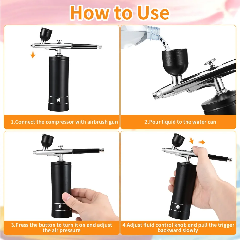 Portable Airbrush Kit Air Brush Compressor Cordless Spray Paint USB Charge