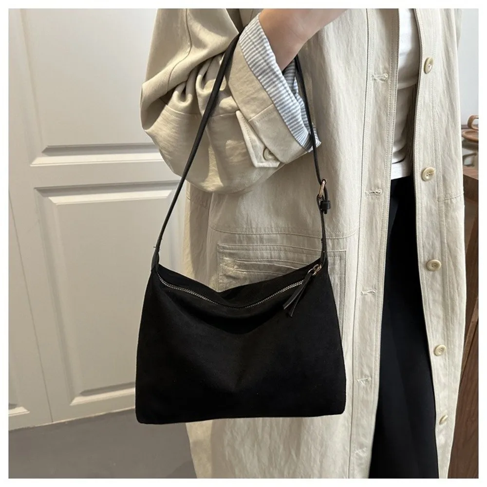 Große Schultertasche aus Wildleder mit Reißverschluss, Crossbody-Tasche mit verstellbarem Riemen, Damenhandtasche, Pendler-Boston-Tote-Bag, elegante Taschen – Detail 16