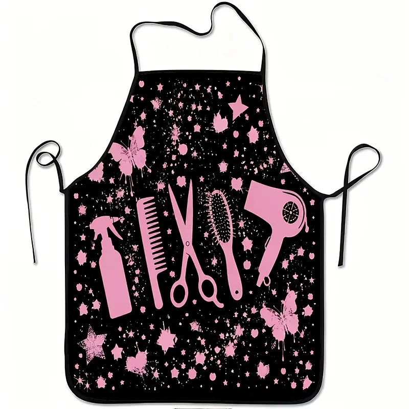1pc Hairdressing Apron with Butterfly & Star Print -for Salon, Gardening, Hairdressing Tools Carrier, Polyester Apron