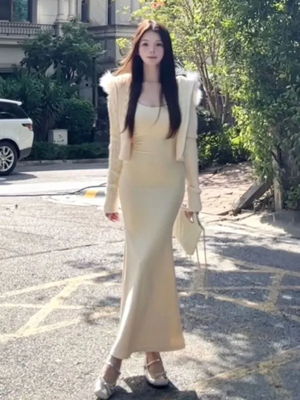 

Зимний модный комплект Aosphere: теплый свитер, пальто, антивозрастной комплект, удобный женский комплект с длинными рукавами