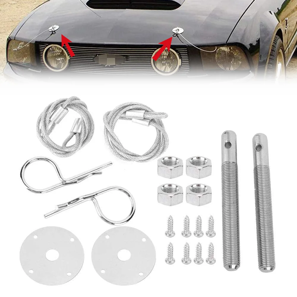 

1Set Car Hood Bonnets Practical Mount Hood Pin Plate Bonnet Lock Set Universal Racing Style High Quality Fashion Stainless Steel