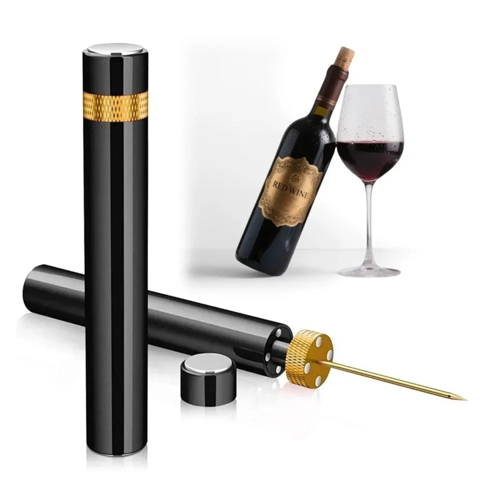 Portable Lipstick Shape Wine Opener, Air Pressure Corkscrew with Wine Stopper Needle Type Cork Ejector for Red White Wine Bottle