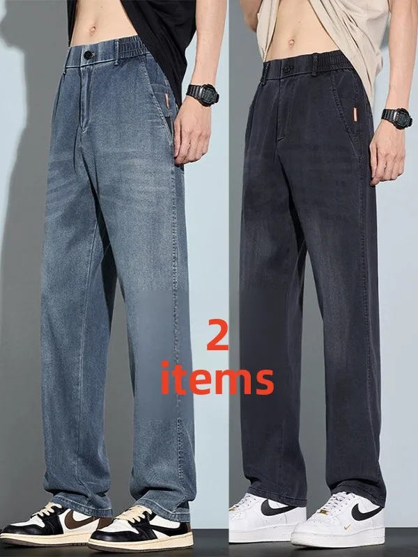 

Мужские летние тонкие свободные эластичные прямые джинсы American Sle в стиле ретро, повседневные износостойкие рабочие брюки, удобная посадка