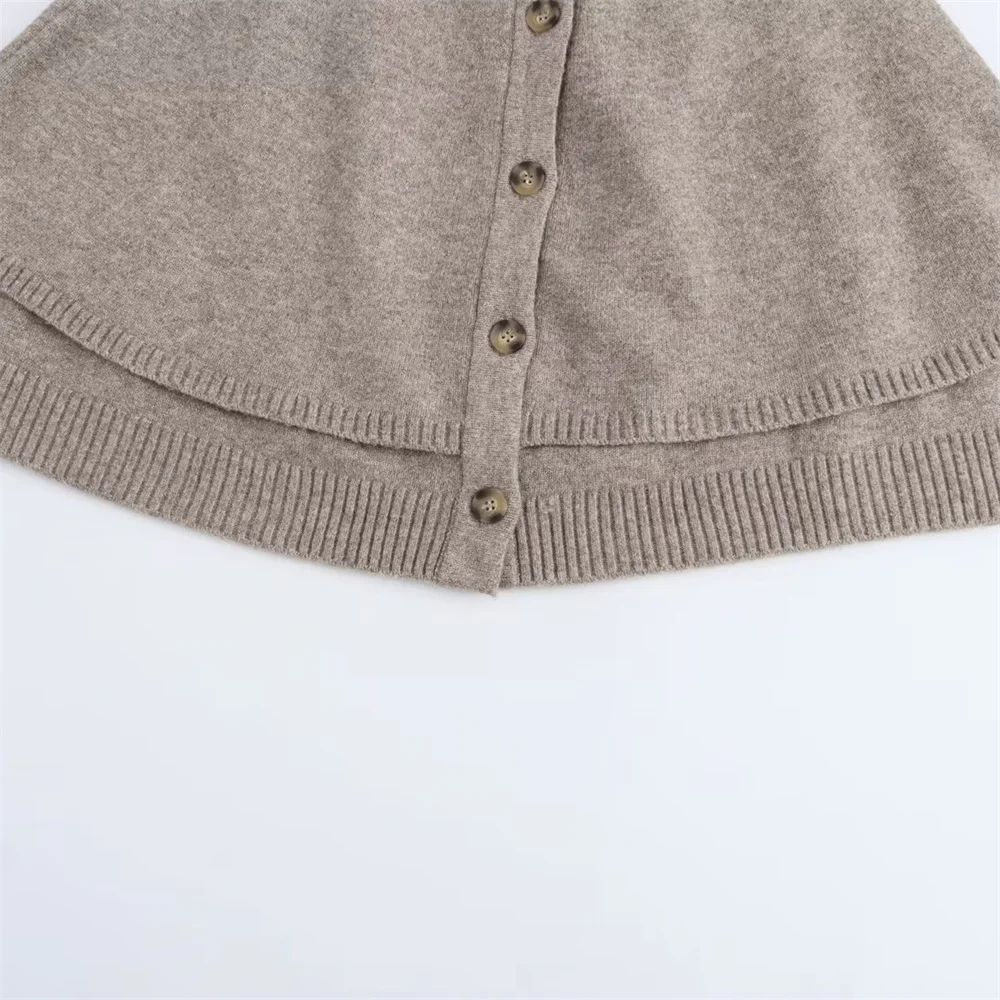 Autumn New Product Women's Fashion Casual Cape Design Round Neck Short Sleeve Single breasted Knitted Coat