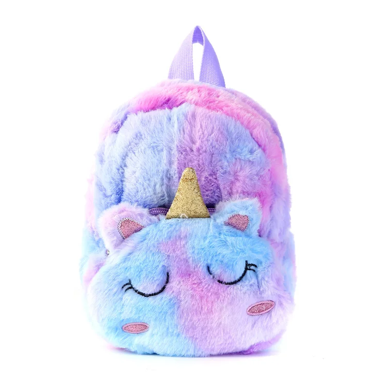 Unicorn Furry Backpack Plush Sparkling Kid Girl Small School Kindergarten Cute Winter Christmas Children Adjustable Bag Gift