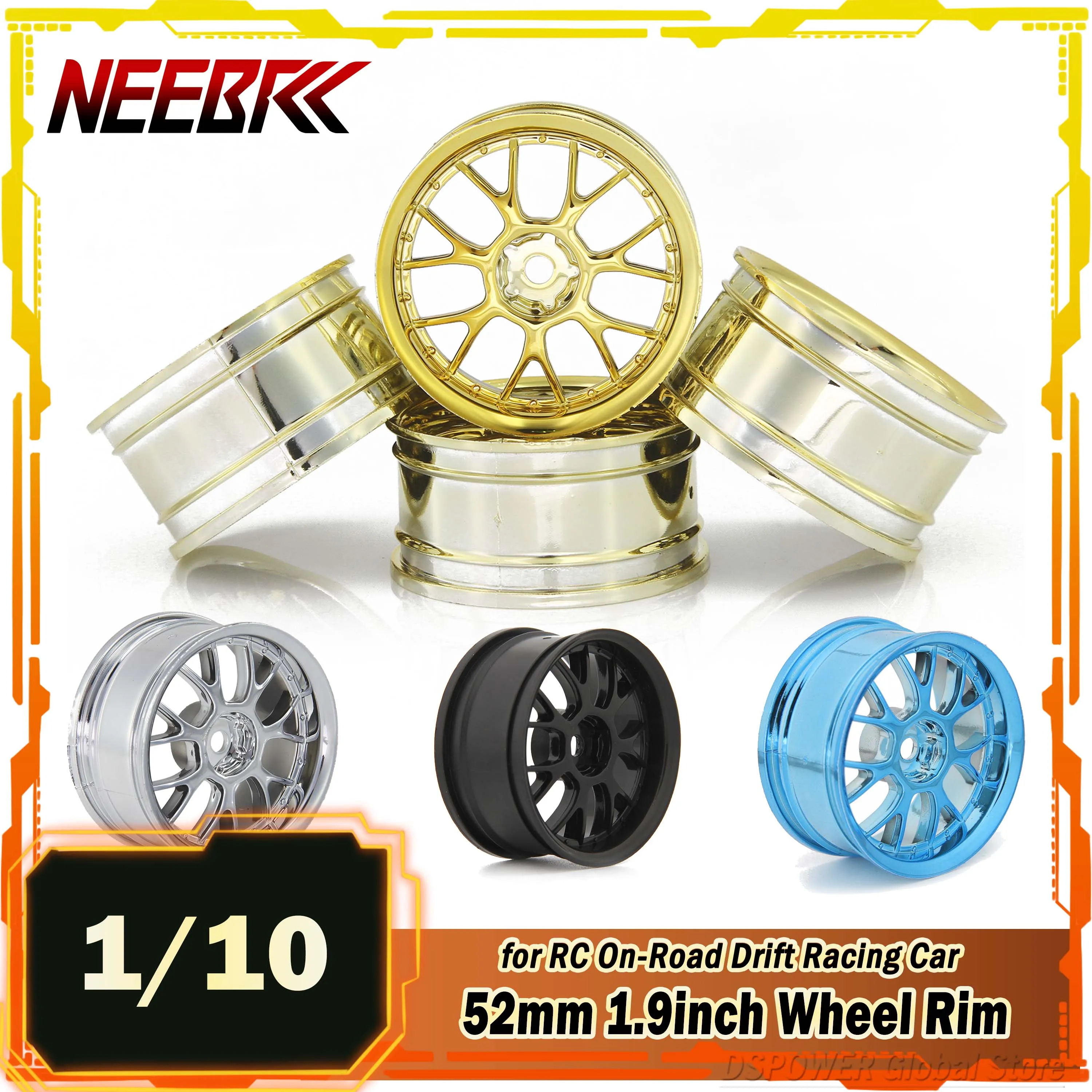 

4PCS NEEBRC 1/10 52mm 1.9inch Hard Plastic Tire Wheel Rim Tyre Hex Hub for RC On-Road Drift Racing Car HSP HPI Wltoys Kyosho Toy