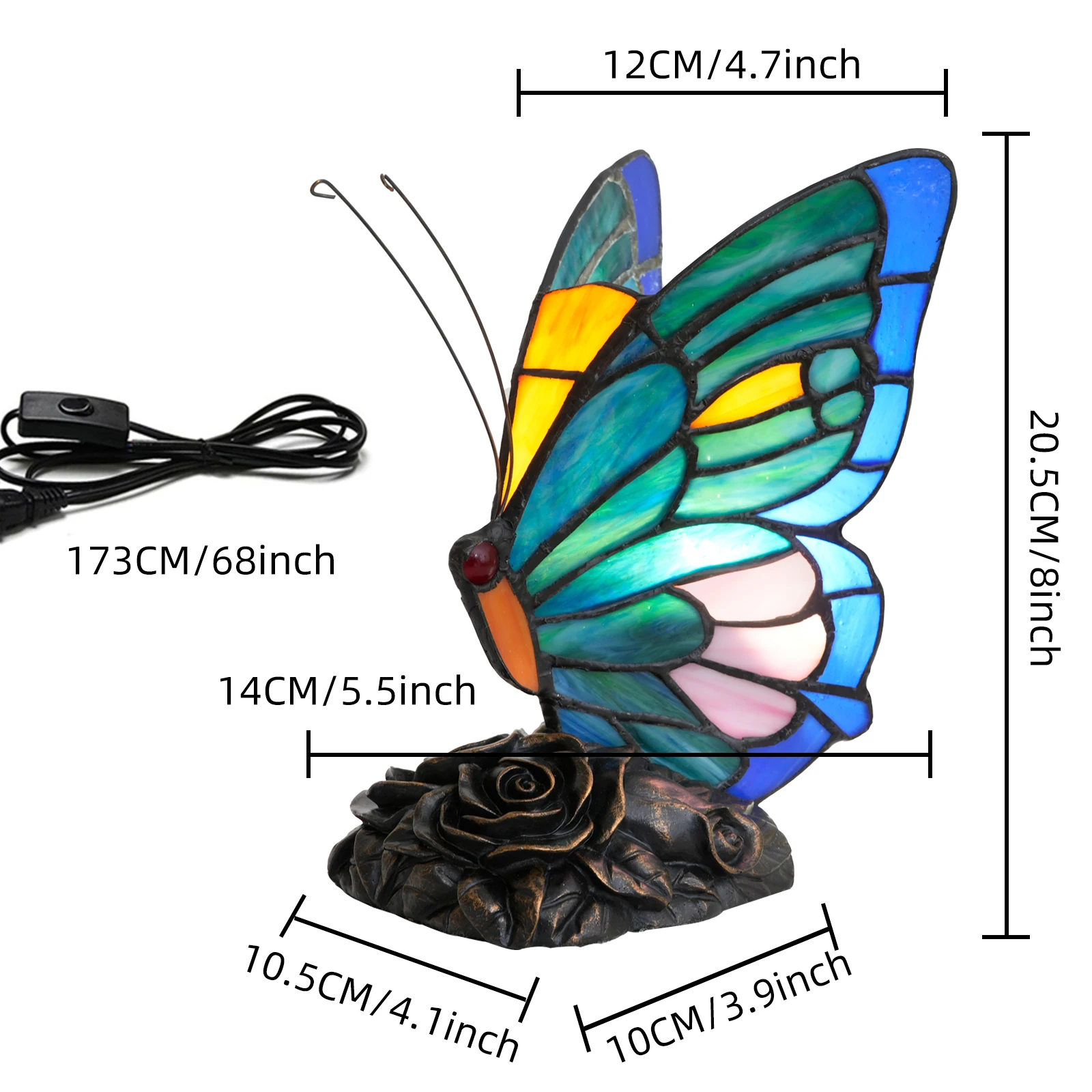 Beautiful Blue Butterfly Lamp Tiffany Style Stained Glass Table Lamp Vintage Table Lamp Night Light for Home Room Decor, Gift