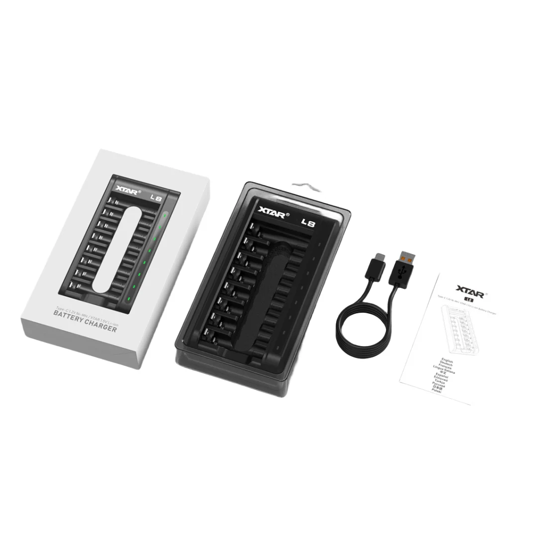XTAR L8 Batterijlader 1,5 V Li-ion 1,2 V Ni-MH AA/AAA-batterijen QC3.0 18 W Intelligente snellader Oplaadbare draagbare adapter
