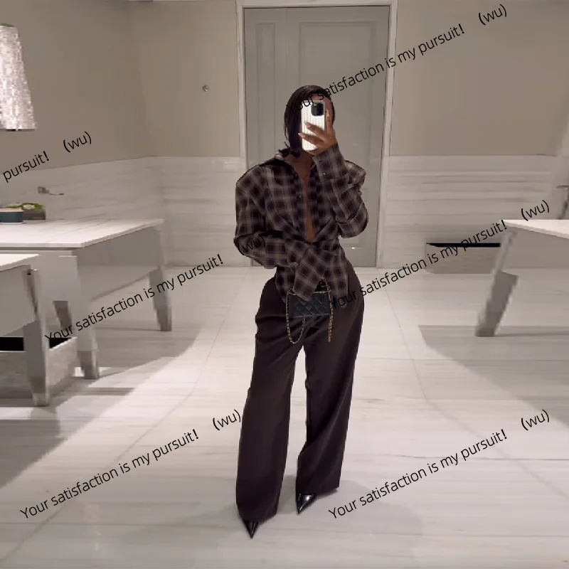 

Temperament Commuter Retro Plaid Long Sleeve Waist Skinny Shirt