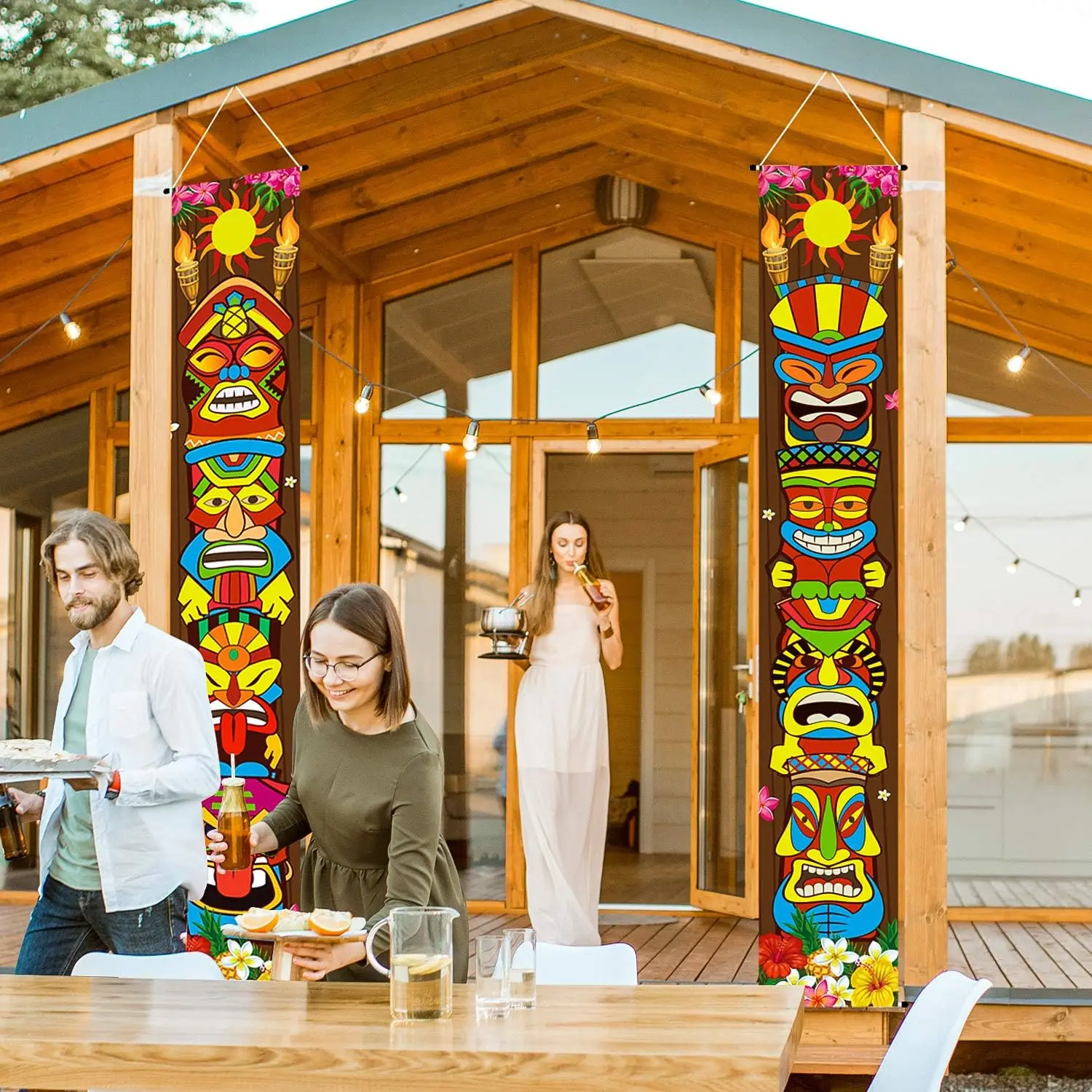 VIKAMA-pancarta de puerta hawaiana Luau, decoración de palmera, letrero de porche para fiesta de carnaval, piscina de verano, fondo de jungla, 2 uds.