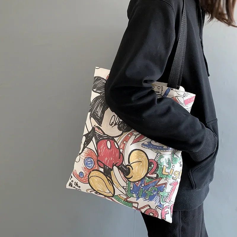 Disney new canvas bag ladies single shoulder ins cartoon cute Mickey mouse print fashion student canvas baby girls handbag