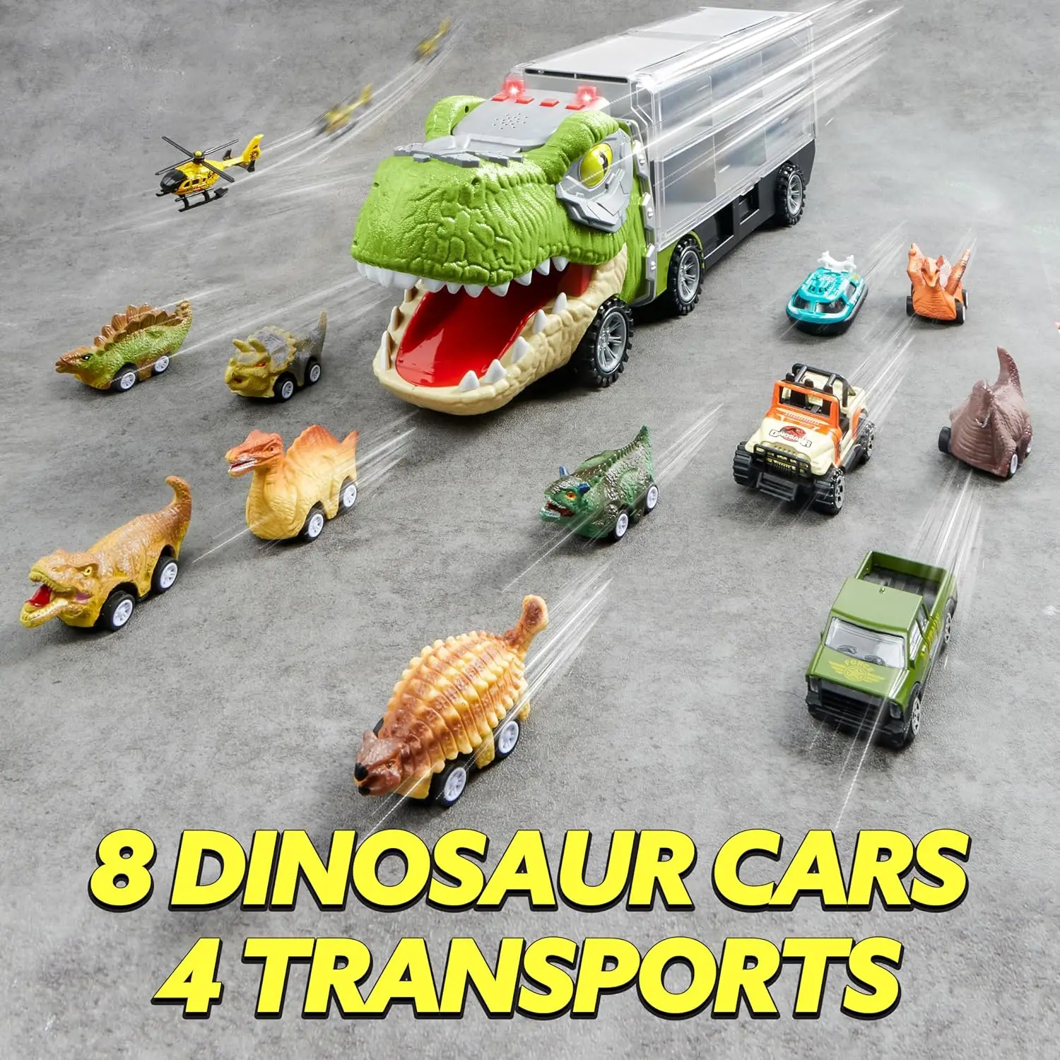 Dinosaur storage car paired with multiple small cars, inertia rebound, sound and light, an ideal gift for children Christmas