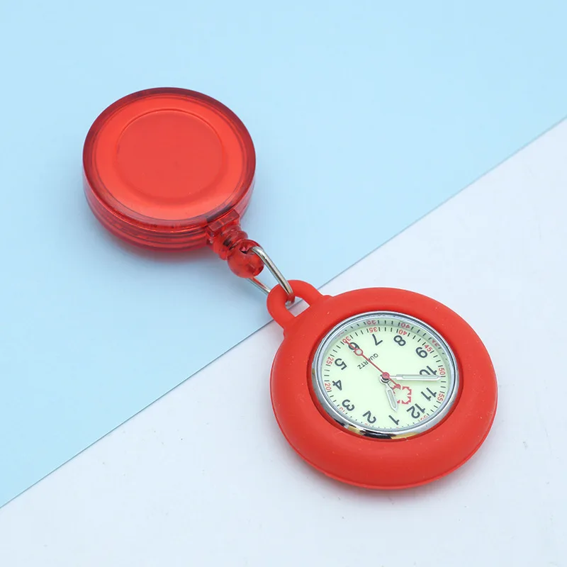 Reloj retráctil luminoso para enfermera, reloj de bolsillo para examen de estudiante femenino, reloj de bolsillo para Doctor, lata de silicona, fideos de colores