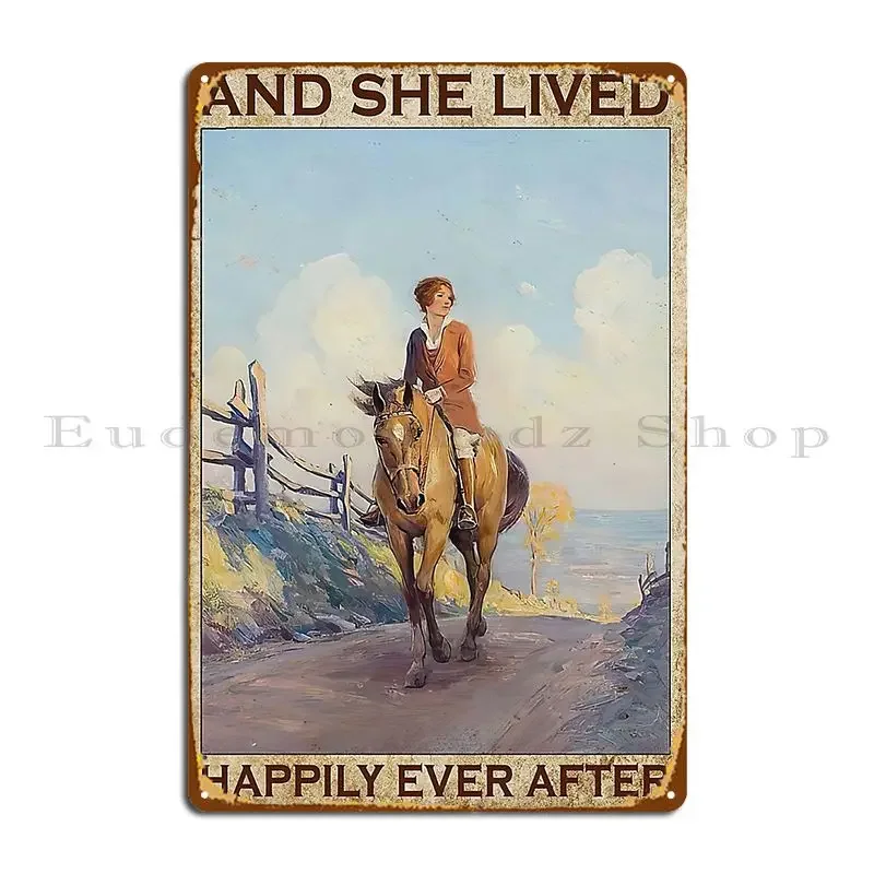 And She Lived Happily Ever After Book Girl Riding Horse Metal Sign Party Cinema Print Living Room Home Tin Sign Poster