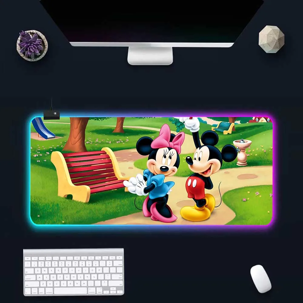 Cartoon Mickeys Mouses RGB Pc Gamer Keyboard Mouse Pad Mousepad LED Glowing Mouse Mats Rubber Gaming Computer Mausepad