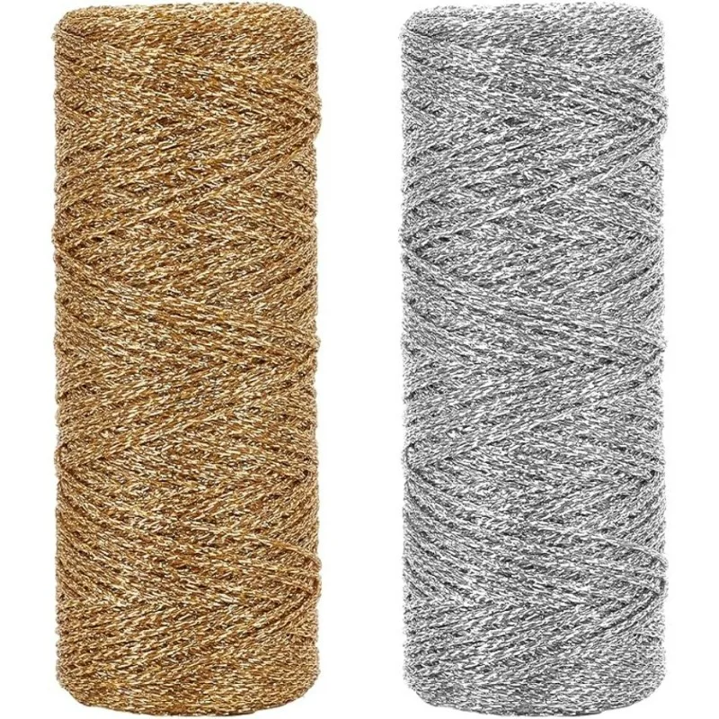 220 Yards Metallic-Fadenschnur, 2 mm Schnur, Gold und Silber, dekorative Verpackung, glitzerndes Fadenband, Geschenkverpackung