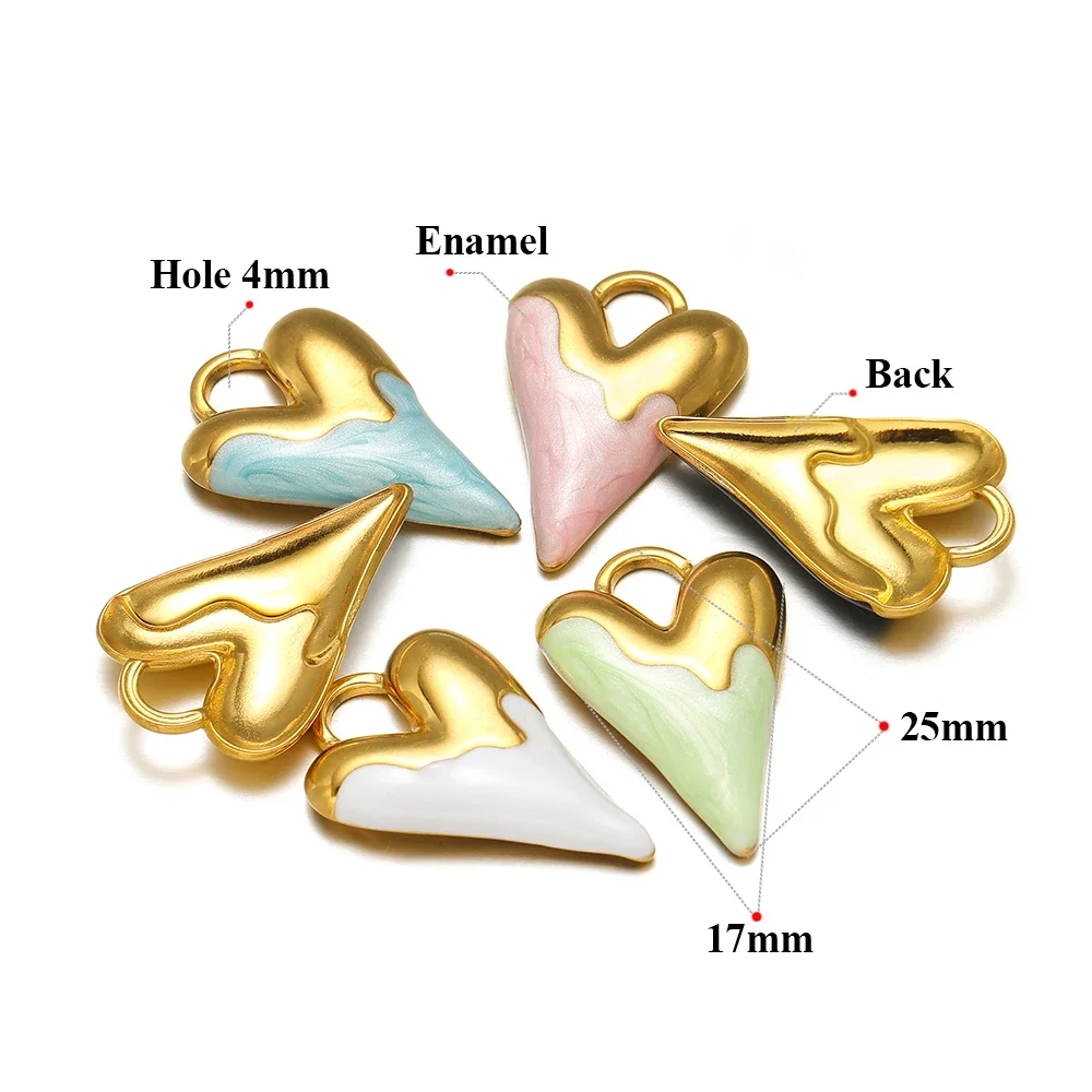 5pcs Stainless Steel Fresh Color Enamel Heart Charms Medal Pendants for DIY Jewelry Making Lovers Necklace Findings Supplies