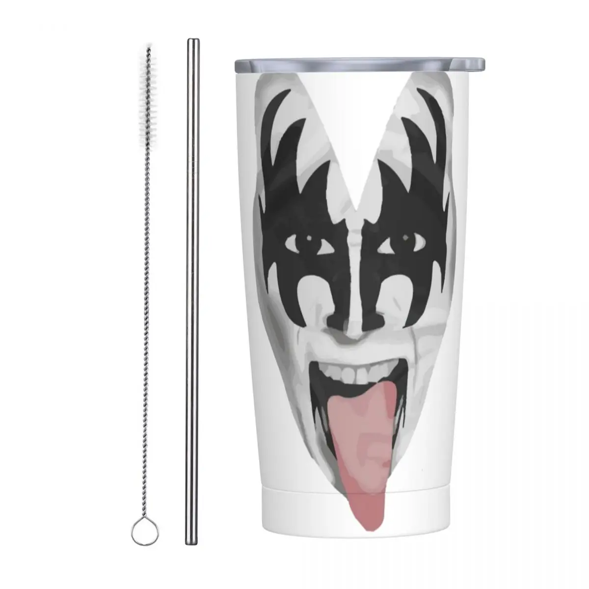 Kiss The Band Demon Face Heavy Metal Rock Tumbler With Straw Stainless Steel Mug Cups Vacuum Insulated 20oz