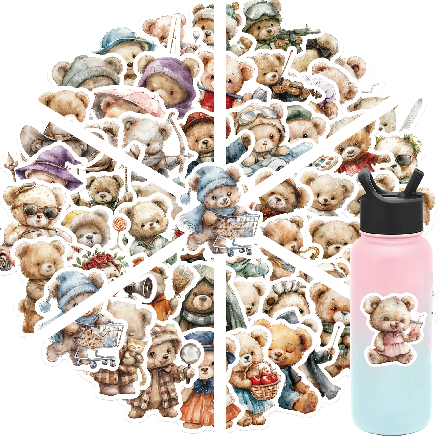 55pcs Cartoon Korean Teddy Bear Graffiti Stickers Decorating Classic Kids Toys Luggage Motorcycles Laptops Waterproof Sticker