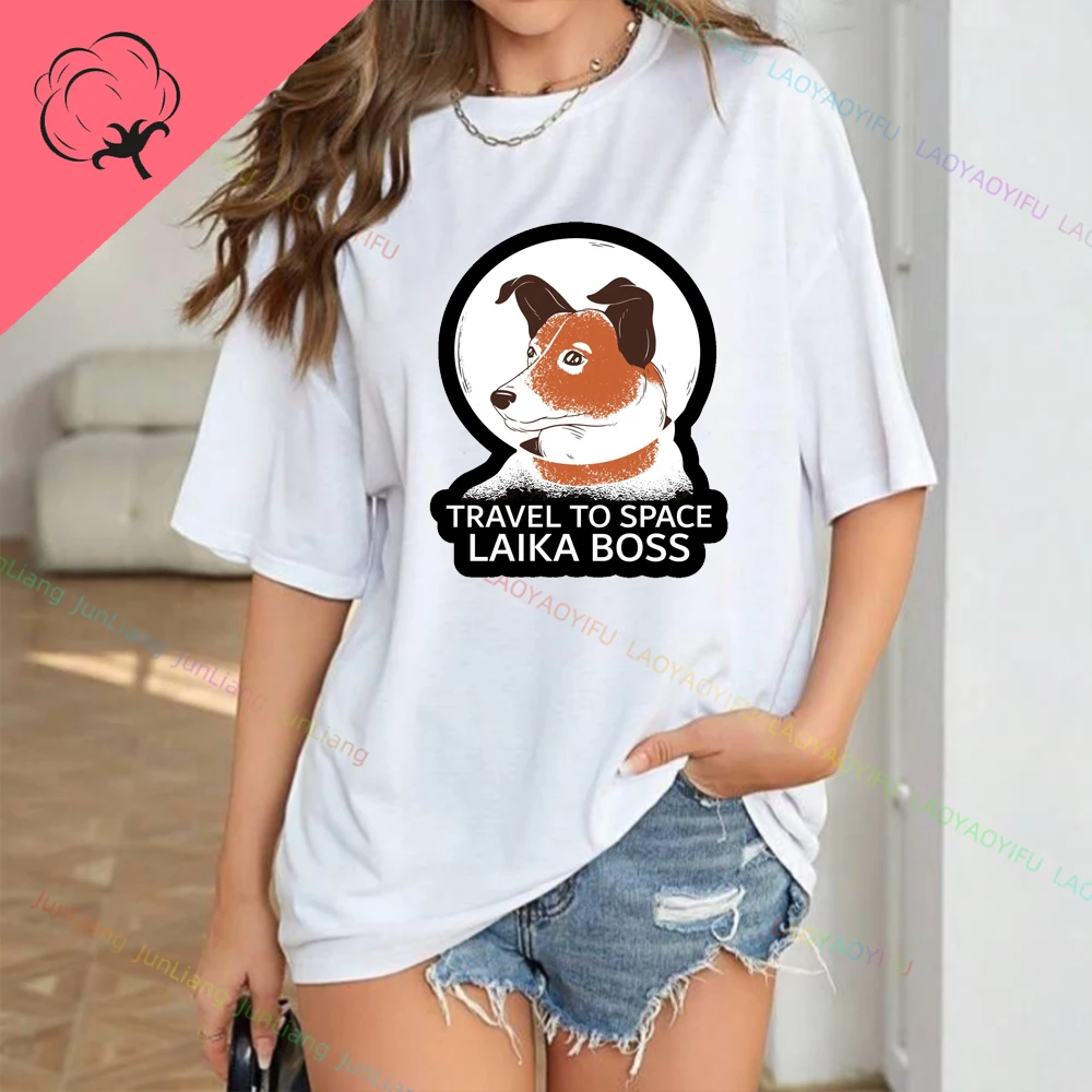 Laika The Space Dog Streetwear 100% Cotton Men T-shirt Man Clothes Men's Shirts Vintage Top Women Y2k Funny Gifts Harajuku Tops