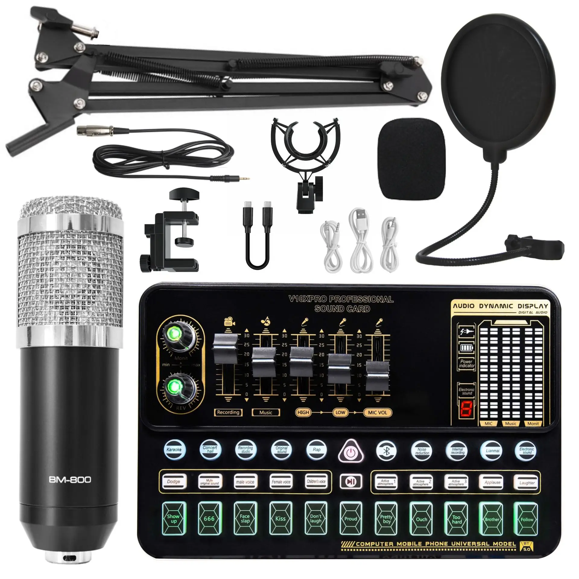 DJ Equipment BM800 Microphone Console Studio Sound Card Kit Cable Phone Mixing Computer Live Voice Mixer V10xPro Soundcard Set