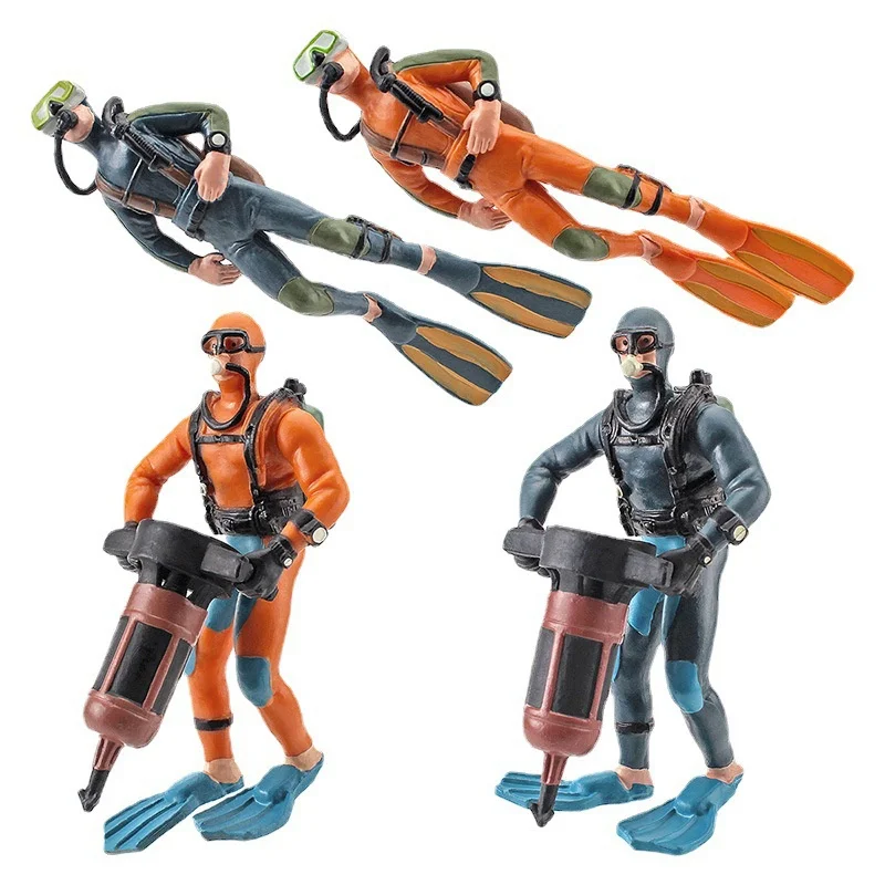 Ocean Diving Frogman Diver Action Figure Miniature Sea Animal Model Humpback Whale Shark Aquarium Decor Fish Tank