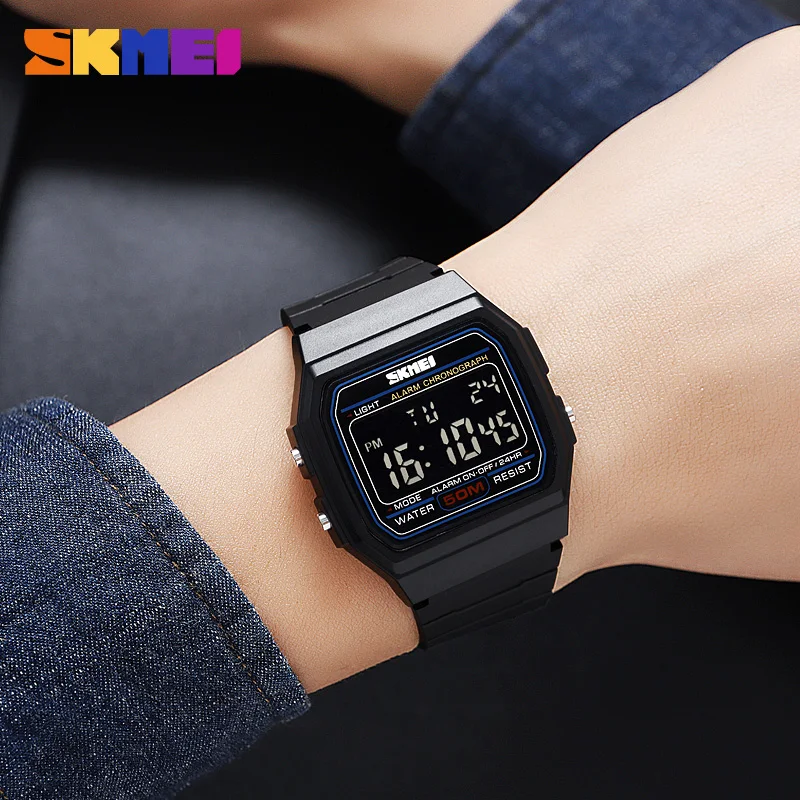 SKMEI 2042 ساعة رياضية رقمية للرجال عسكرية مقاوم للماء التقويم تاريخ الأسبوع ساعات المعصم الرجالية الإلكترونية رقيقة ساعة 1381 Reloj