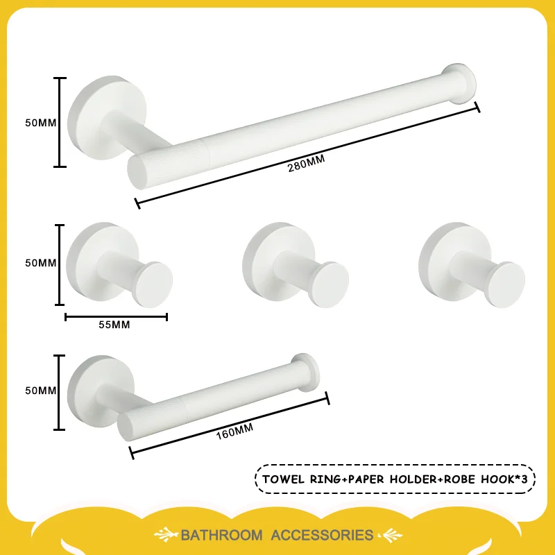 

Coat Hook Towel Ring Bar Toilet Paper Rack Tissue Holder Stainless Steel Bathroom Accessories Set White