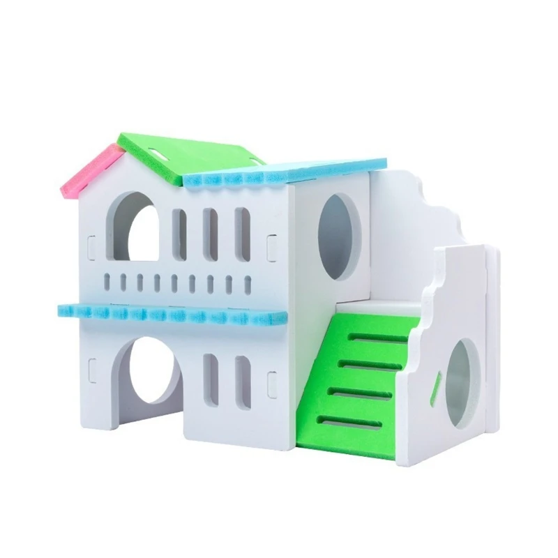 Hamster Hideout for Play Small Animals Multi Chamber Villa Colorful House Habitat Decor with Ladder Easy to Drop shipping