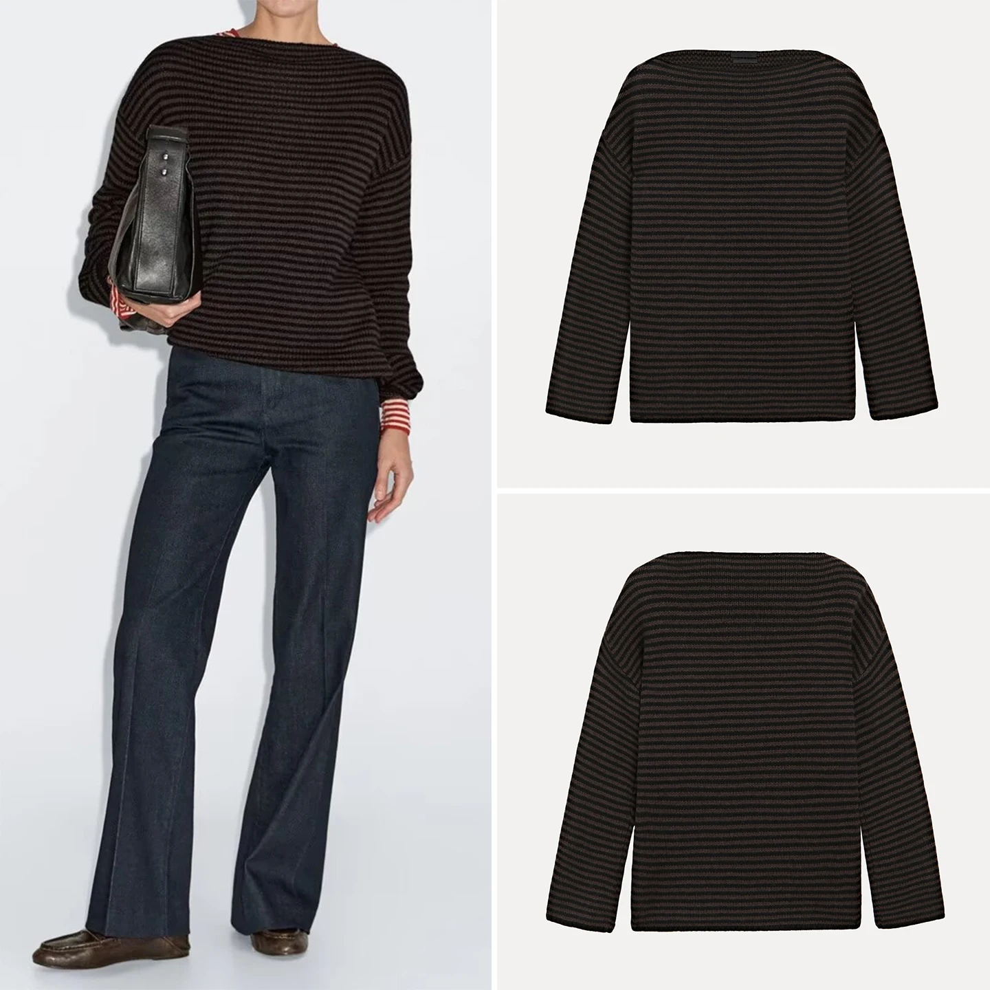 

Модный полосатый лодка Ne Трикотаж Ele, осень 2021, женский бренд Faion Z Long Sve round Ne Regular Fit