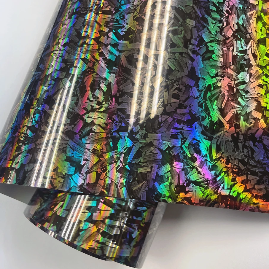 

High quality PET Gloss Holographic Gold Silver Rainbow Forged Carbon Laser Vinyl Wrap Roll Adhesive Decal Car Wrapping Foil
