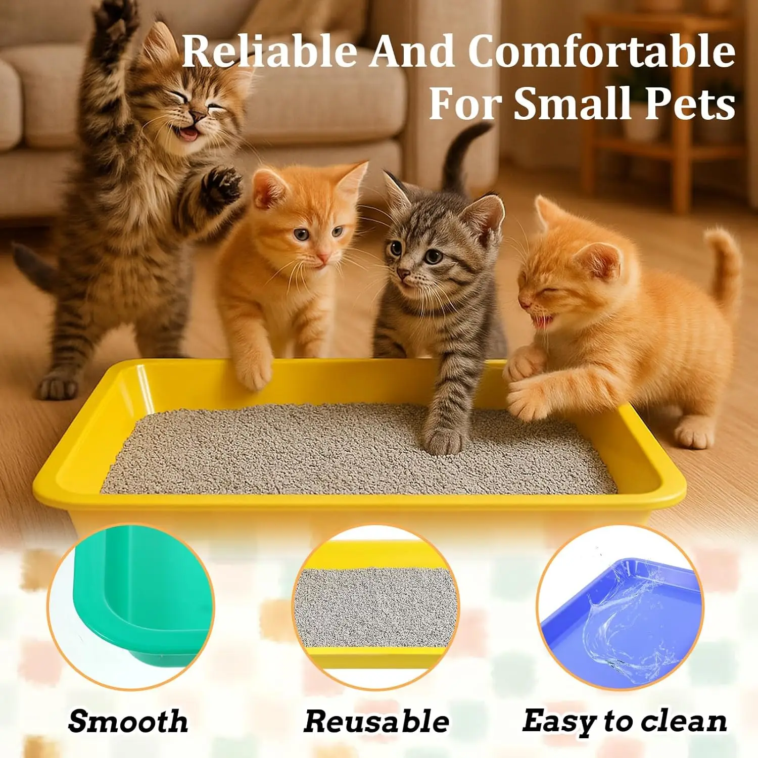 กระบะทรายแมวแบบพกพาหลากสี 4 ชิ้น สำหรับแมวสูงวัยและเฟอร์เร็ตต์ตัวเล็ก ถาดกันน้ำสำหรับเดินทาง ขนาด 17.3 x 13.6 x 1.6 นิ้ว