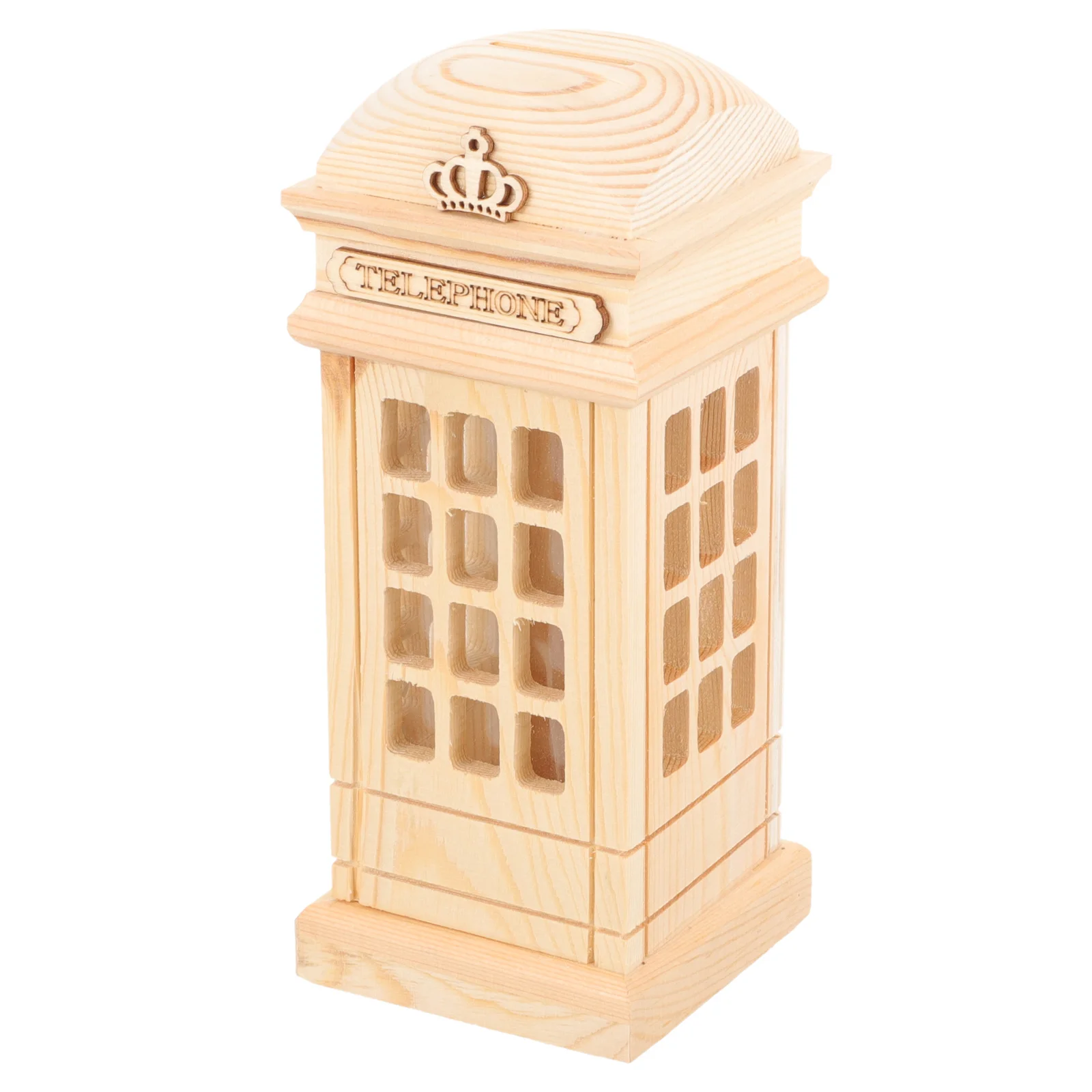 كشك الهاتف Piggy Bank غير مكتمل على شكل خشبي للعملات المعدنية DIY اللوحة الحرفية للأطفال توفير المال جرة #2