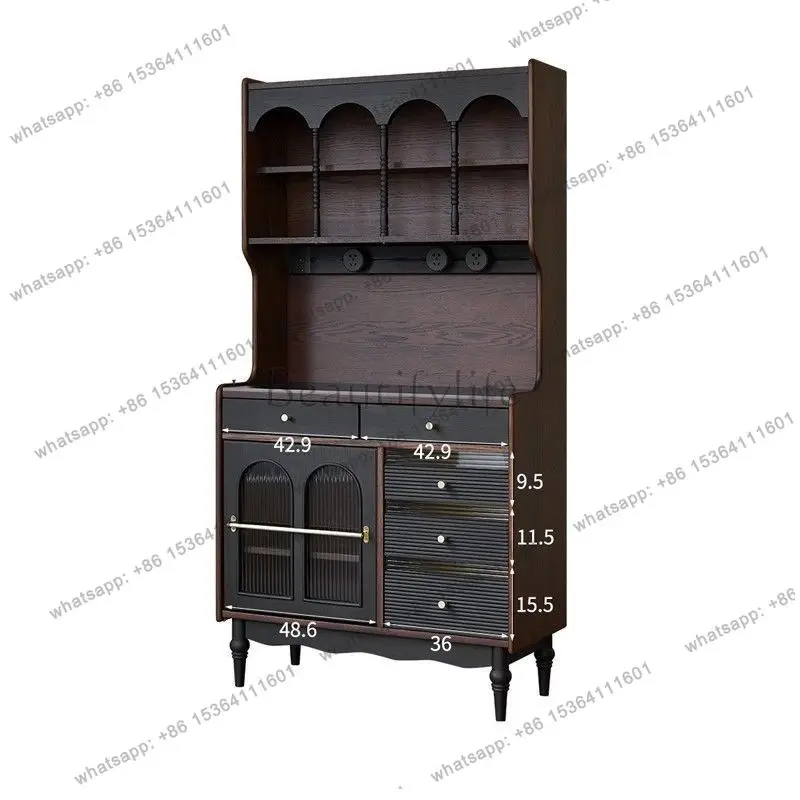 

French medieval solid wood dining side integrated wall locker rock slab retro living room tea storage