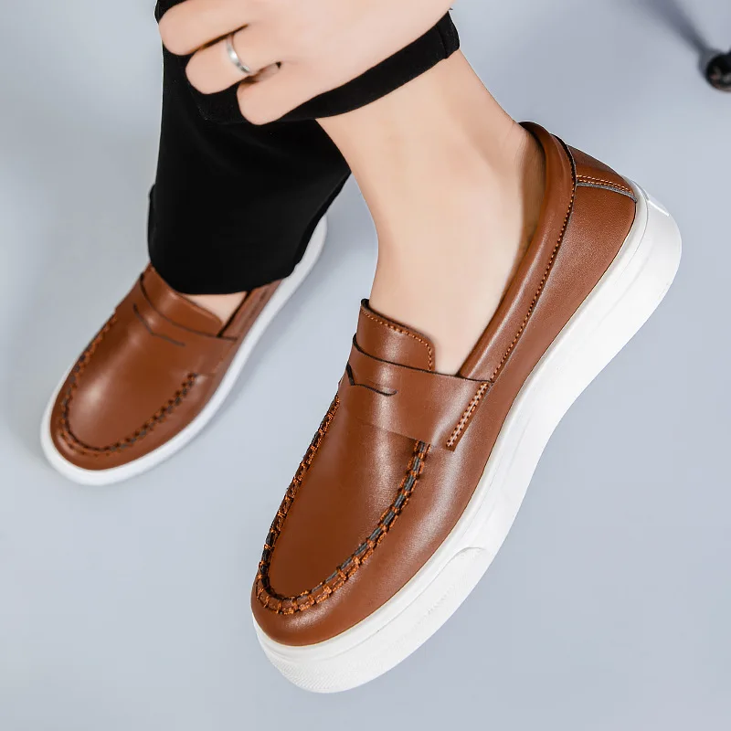 Loafer sepatu kerja santai pria, sepatu kerja Platform datar Retro nyaman buatan tangan untuk berjalan