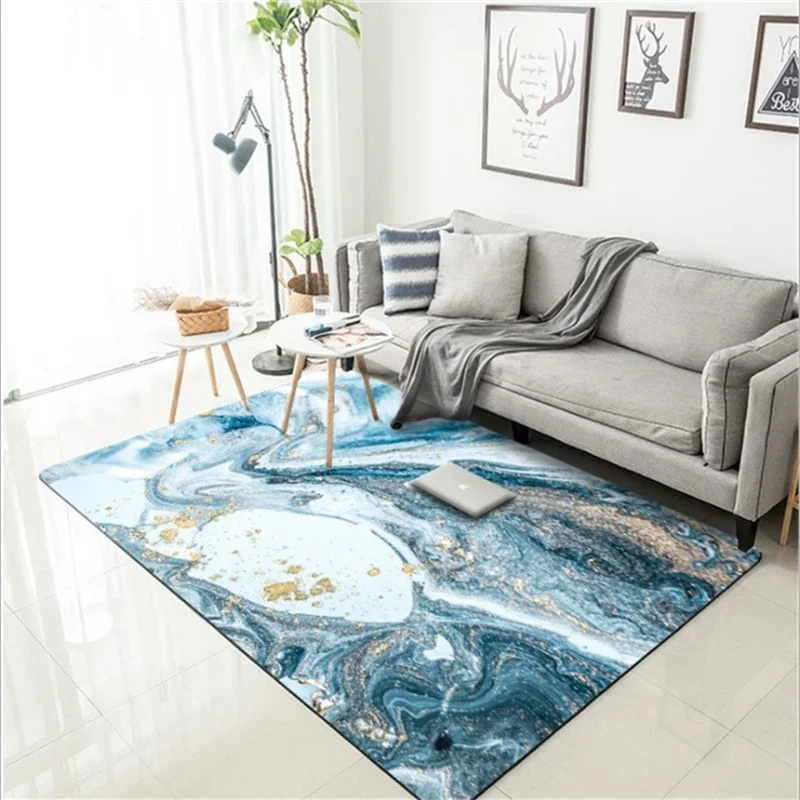 

Nordic Abstract Blue Sea Marble Pattern Carpet Carpets For Living Room Bedside Blanket Area Rug Soft Study Room Rugs Floor Mats