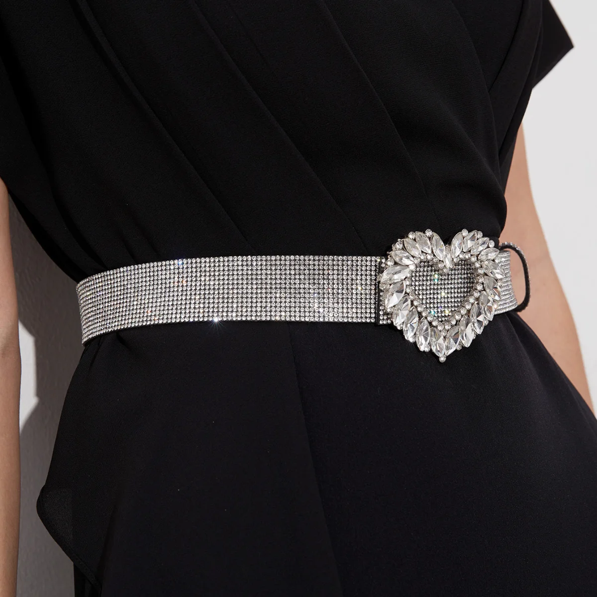 New Fashion Heavy-duty Sparkling Heart-Shaped Glass Buckle Waist Belt for Women Cross-Border Best-Selling Item