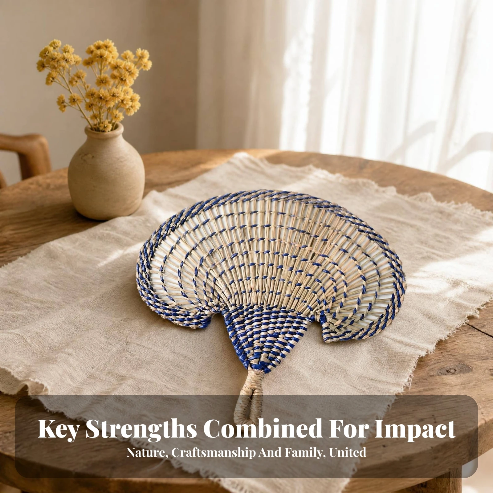 Handwoven Fan Lattice Weave Natural Fiber Fan Rustic Textured Grip