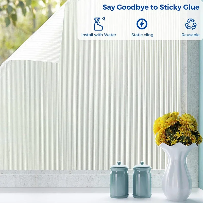 Opaque Translucent Frosted Glass Window Privacy Film Self-Adhesive Reeded Stripe Patterns for Bathroom Electrostatic Adsorption