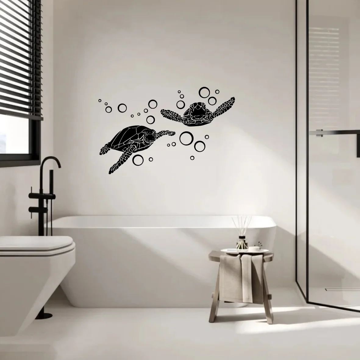 

Sea Turtles with Bubbles Wall Decal - Creative Removable Sticker for DIY Nautical - Themed Decor in Bathroom and Bedroom