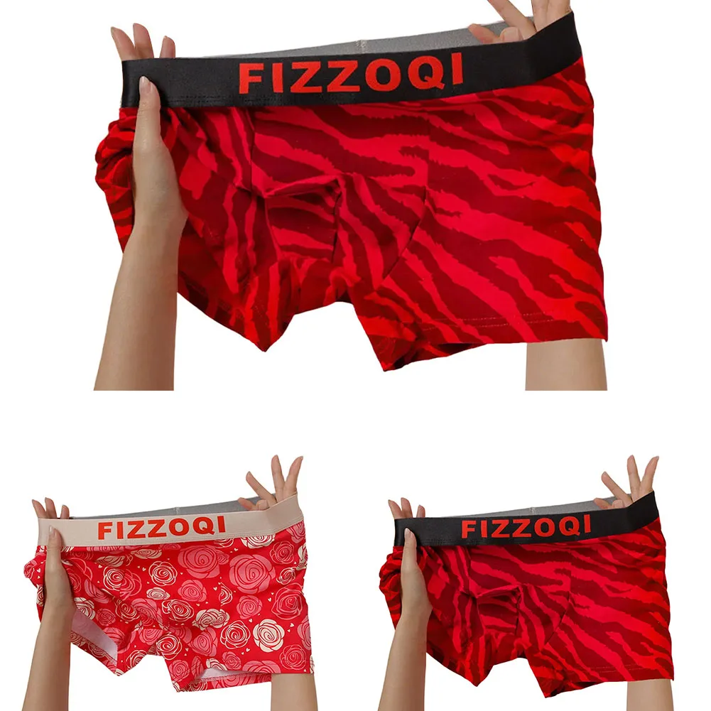 

Мужские романтические боксеры, короткие хлопковые мужские трусы с принтом, дышащие трусы-боксеры со средней талией, мужские трусы