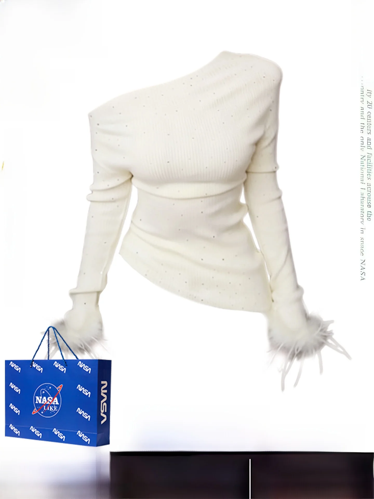 Pure Desire Aosphere Rhinestone One oulder Long Sve Knitted Top Women's Slim Fit Autumn Winter Base irt Casual Sle