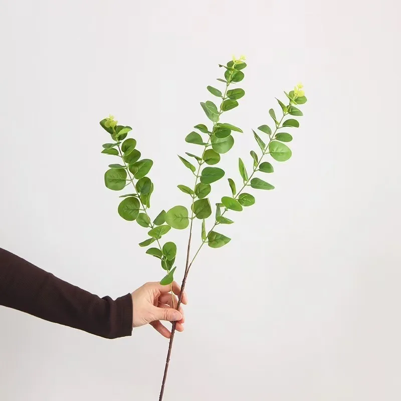 

5Pc Fake Green Plants Plastic 3Forks Eucalyptus Leaves Home Room Dining Table Layout Wedding Decor Floral Accessories Money Leaf