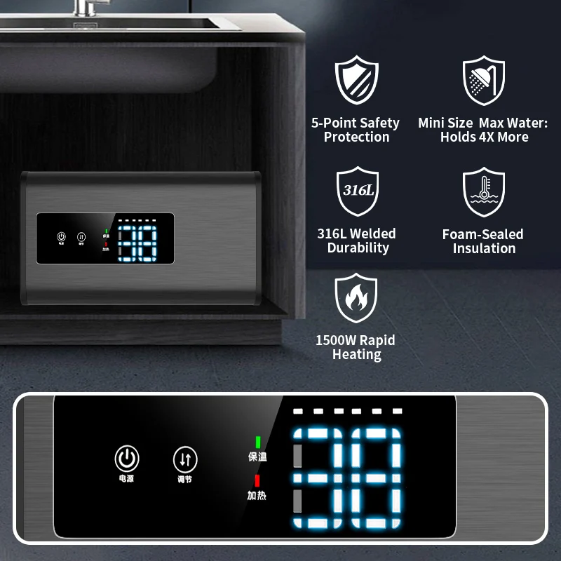 8L-15L 1500 واط كفاءة في استخدام الطاقة 220 فولت سخان مياه كهربي نظام تسخين صغير للخارجية للسيارة المنزلية RV الولايات المتحدة الصنع البلاستيك #2