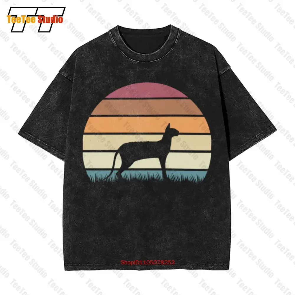 Sunset Kitten Feline Pet Cornish Rex Cat Vintage Oversized T-Shirt 1KAL