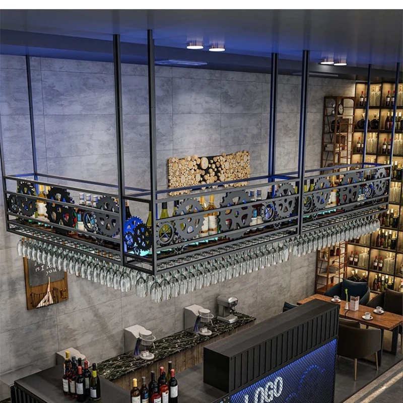 

Industrial wind front desk hanging wine cabinet, bar wine rack