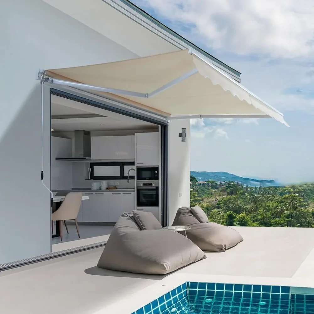 

Manual Retractable Awning for Patio, Outdoor Patio Awning with 300g/m² UV & Water-Resistant Fabric, Sunshade Shelter with Crank